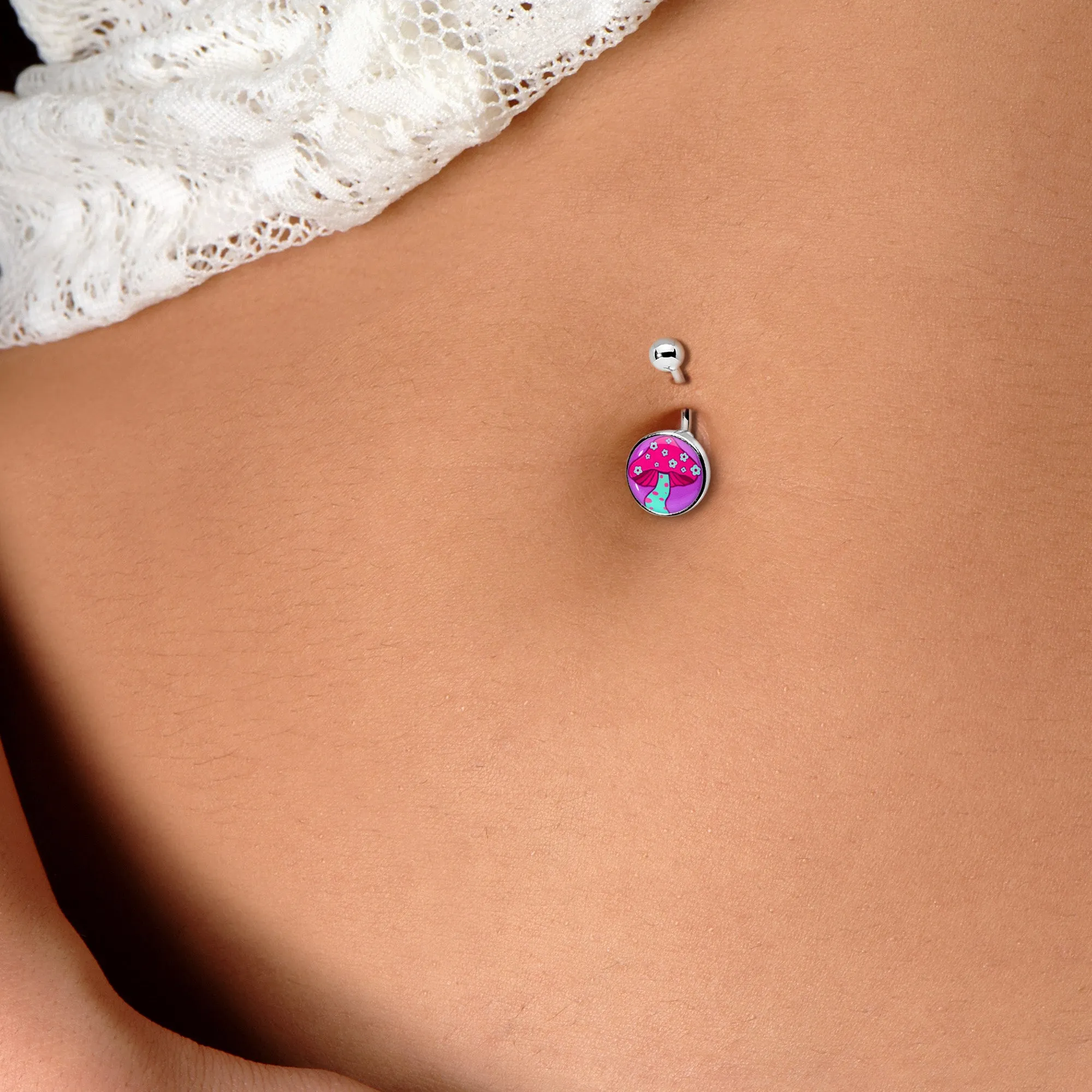 Funky Floral Mushroom Belly Ring
