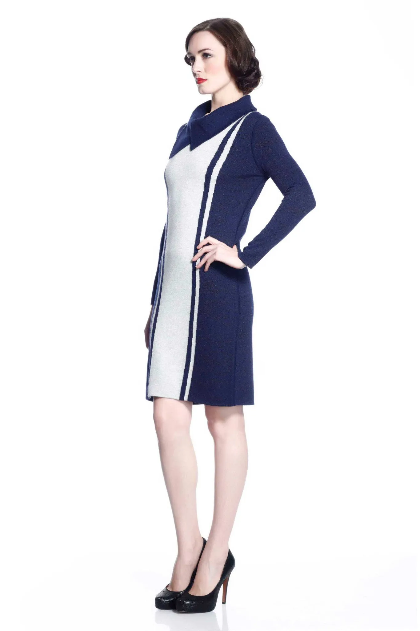 Genevieve Elegant Reversible Dress- Navy/Grey