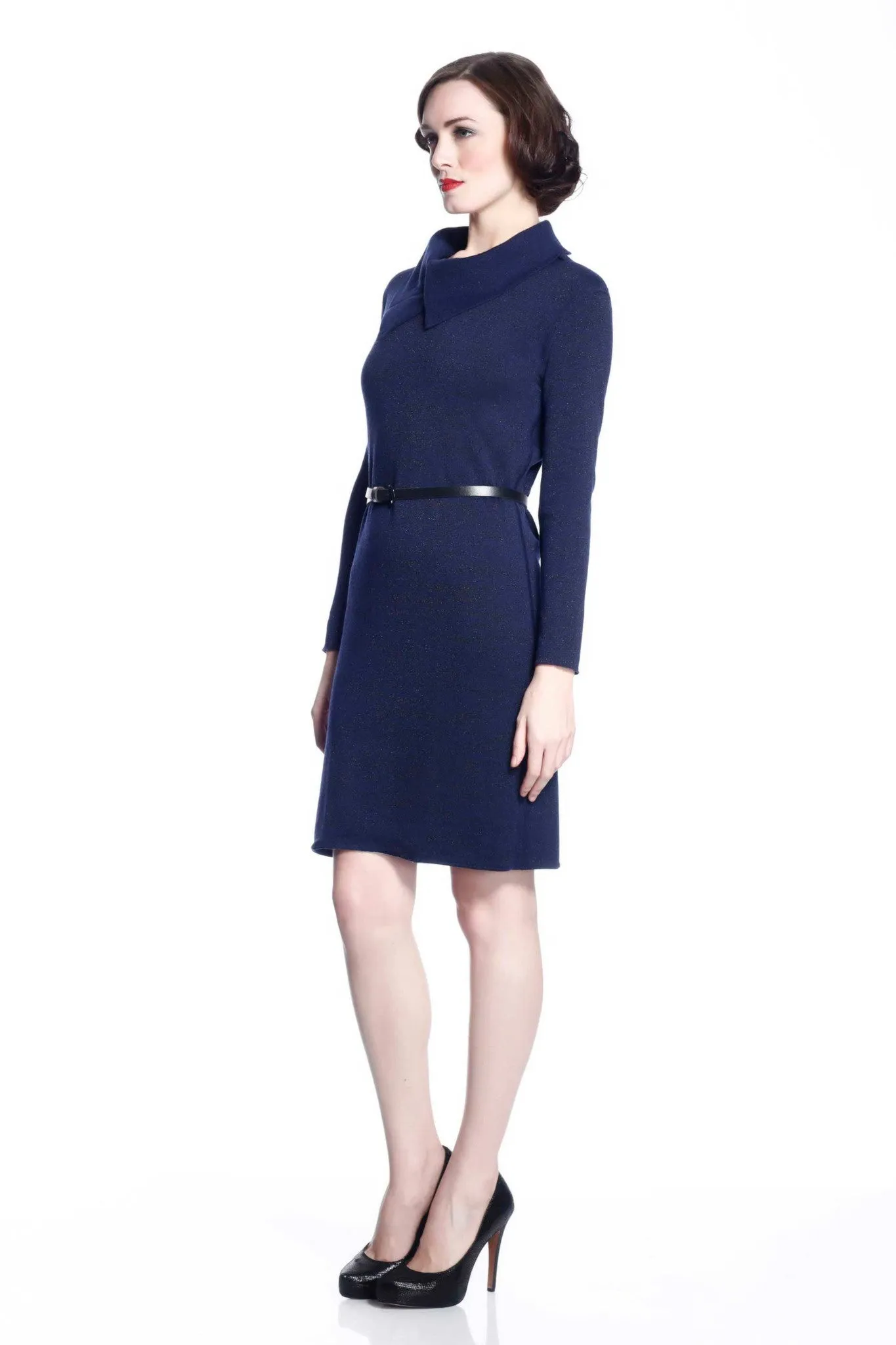 Genevieve Elegant Reversible Dress- Navy/Grey