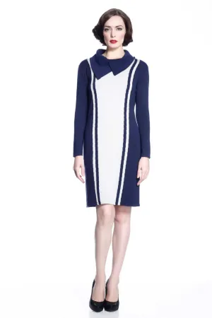 Genevieve Elegant Reversible Dress- Navy/Grey