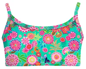 Girls UPF 50  Printed Bikini Swim Top  | Bright Flowers
