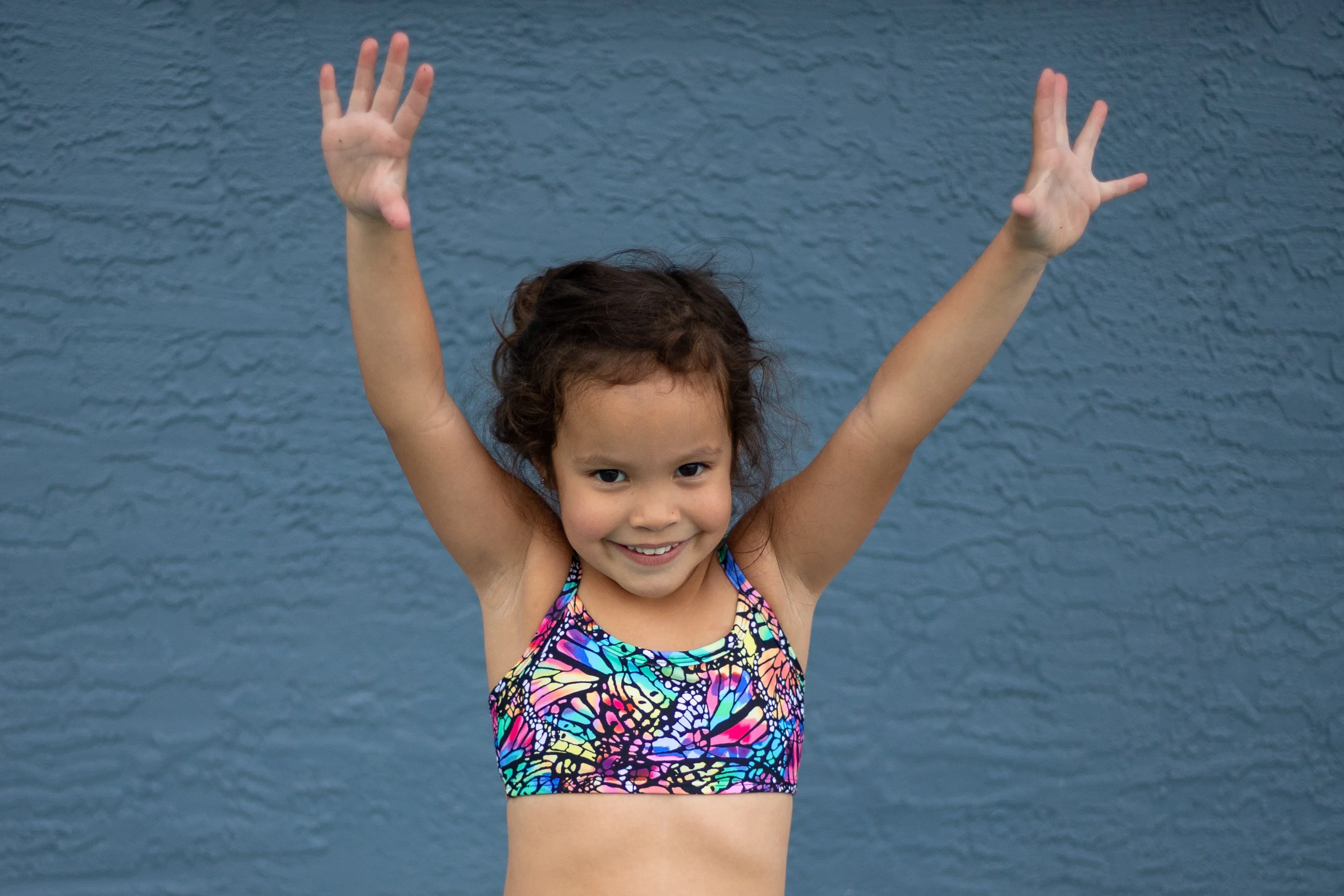 Girls UPF 50  Printed Bikini Swim Top  | Bright Flowers