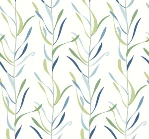 GO8323 Chloe Vine Peacock Wallpaper-Blue/Green