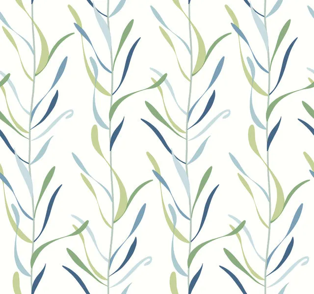 GO8323 Chloe Vine Peacock Wallpaper-Blue/Green