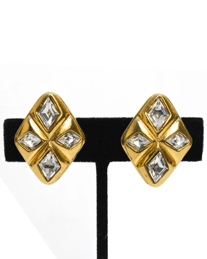 Gold Diamond Shaped Rhinestone Earrings