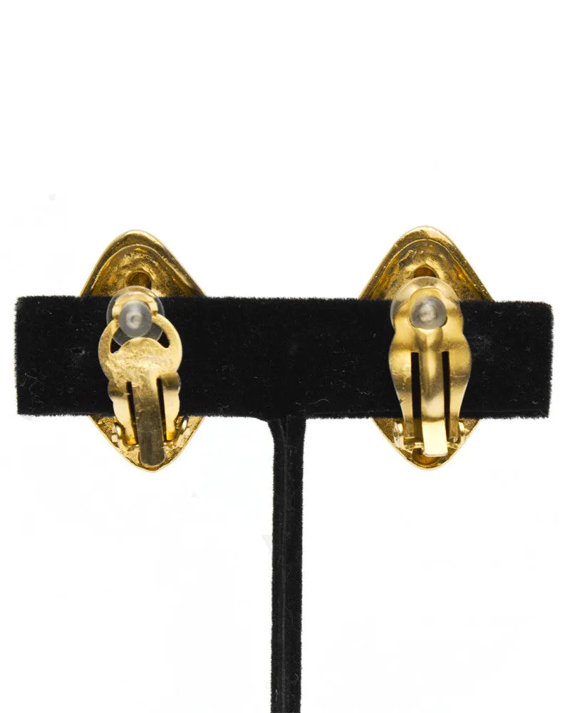 Gold Diamond Shaped Rhinestone Earrings