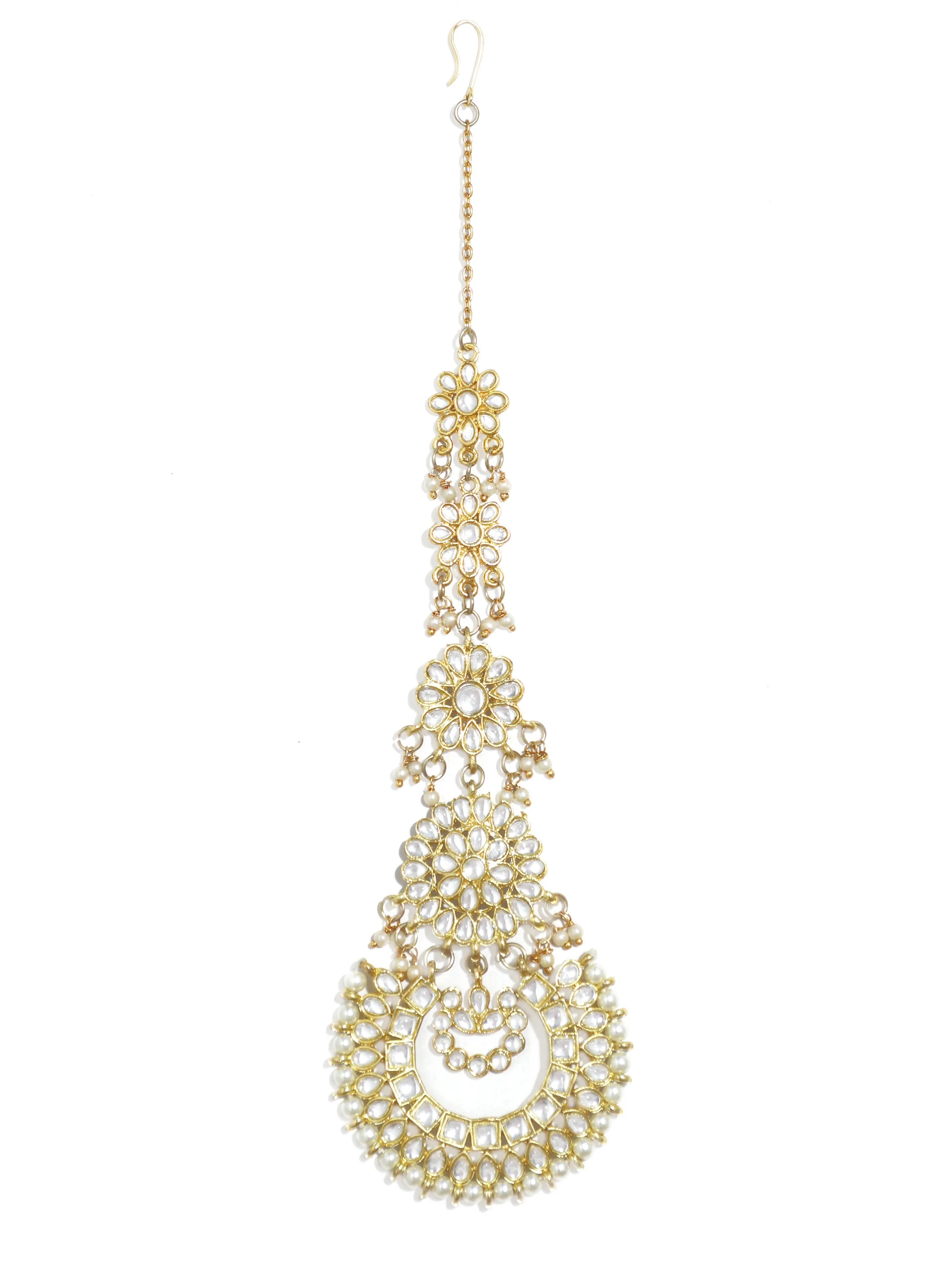 Gold-Plated Pearl & Kundan Studded Handcrafted Maangtikka