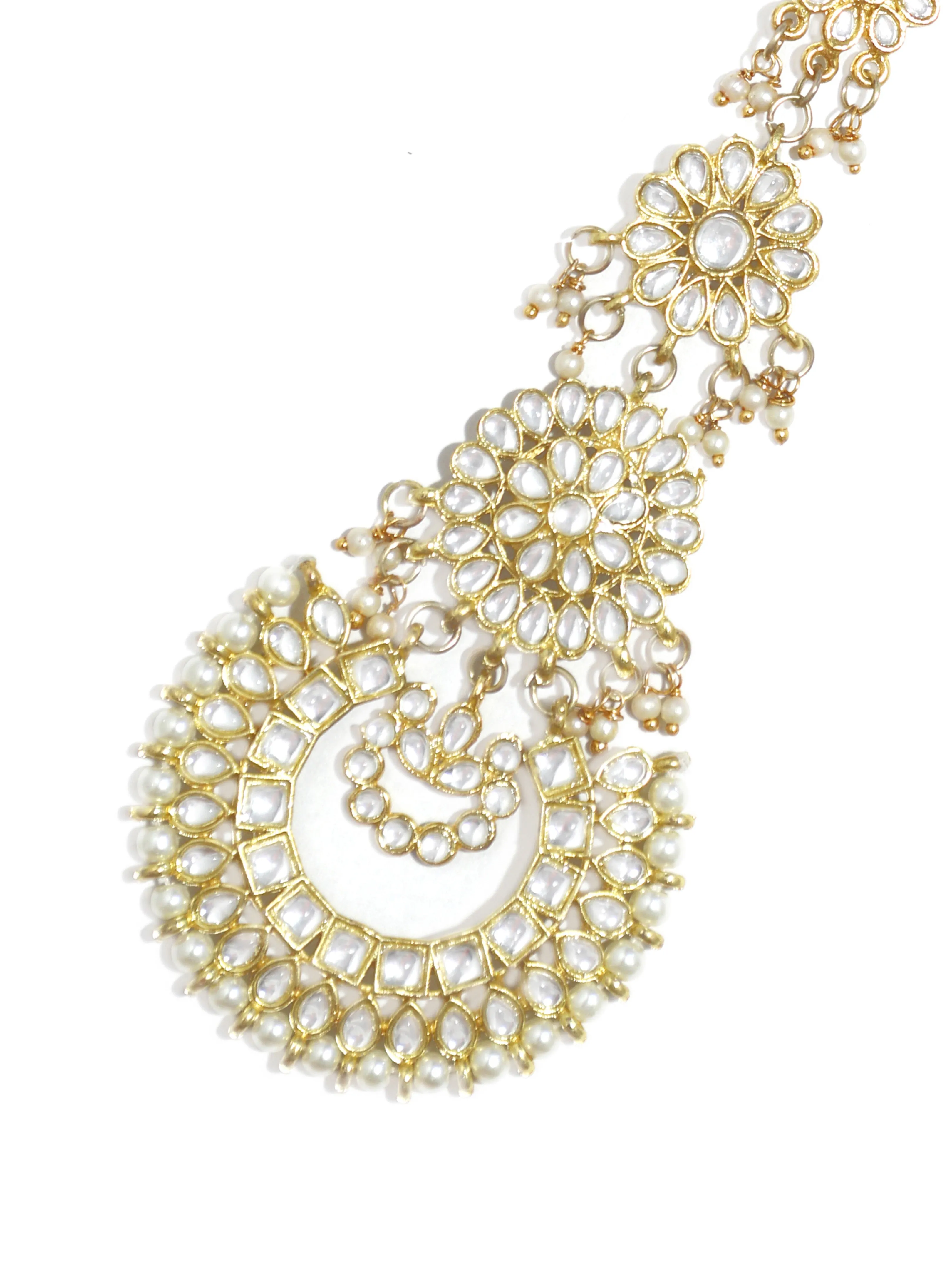 Gold-Plated Pearl & Kundan Studded Handcrafted Maangtikka