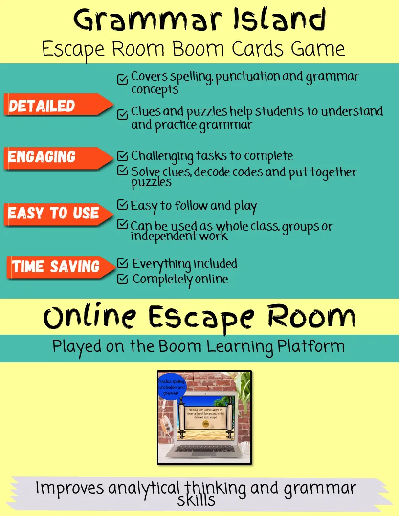 Grammar Practice Escape Room Boom Cards