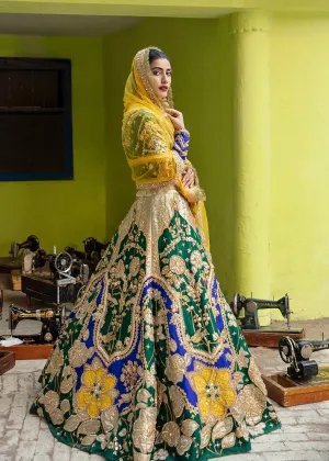 Green Lehenga Choli with Yellow Dupatta Dress #BS793