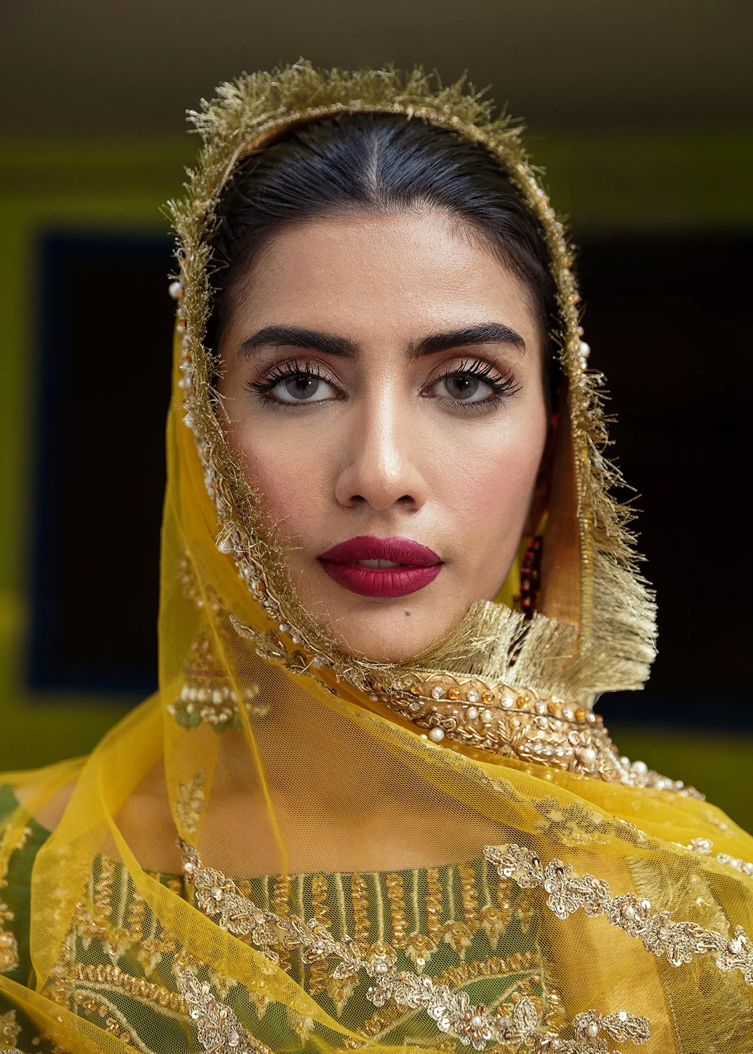 Green Lehenga Choli with Yellow Dupatta Dress #BS793