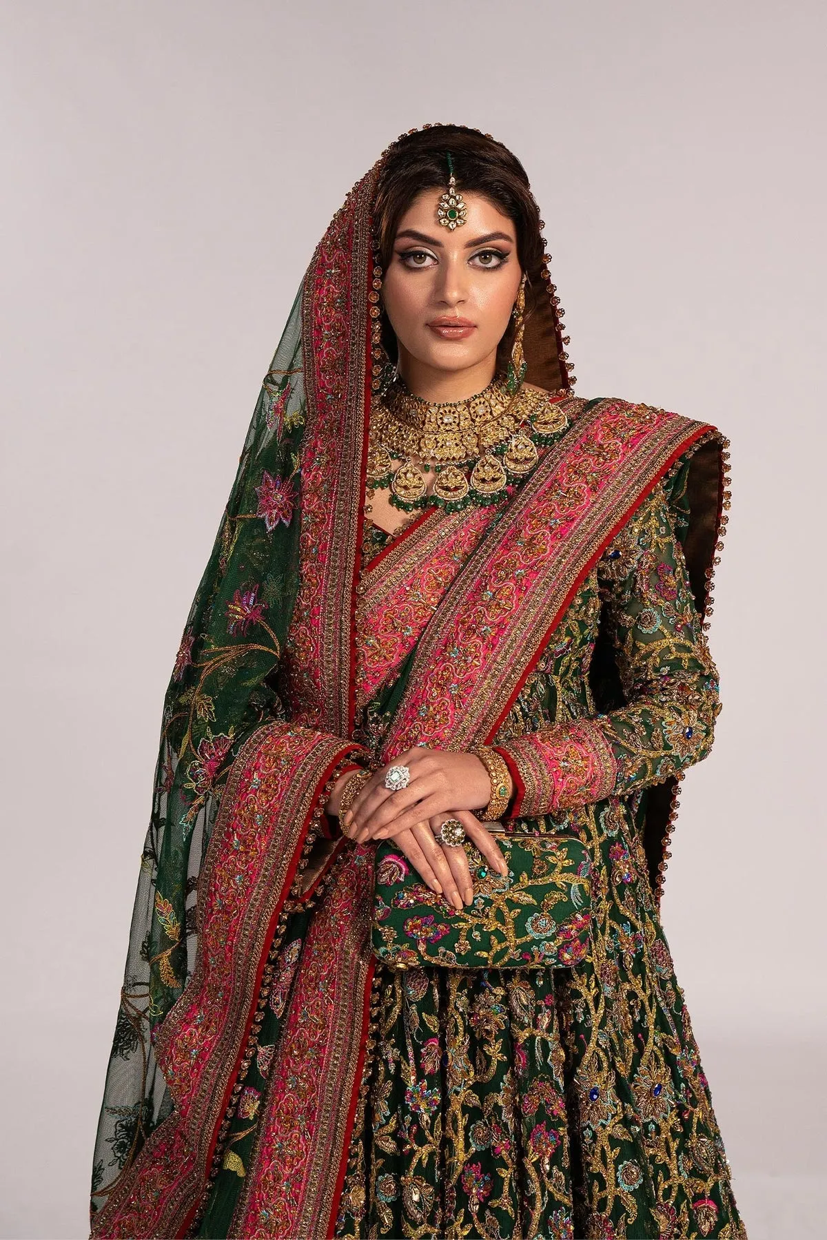 Green Pakistani Mehndi Dress in Pishwas Frock Style