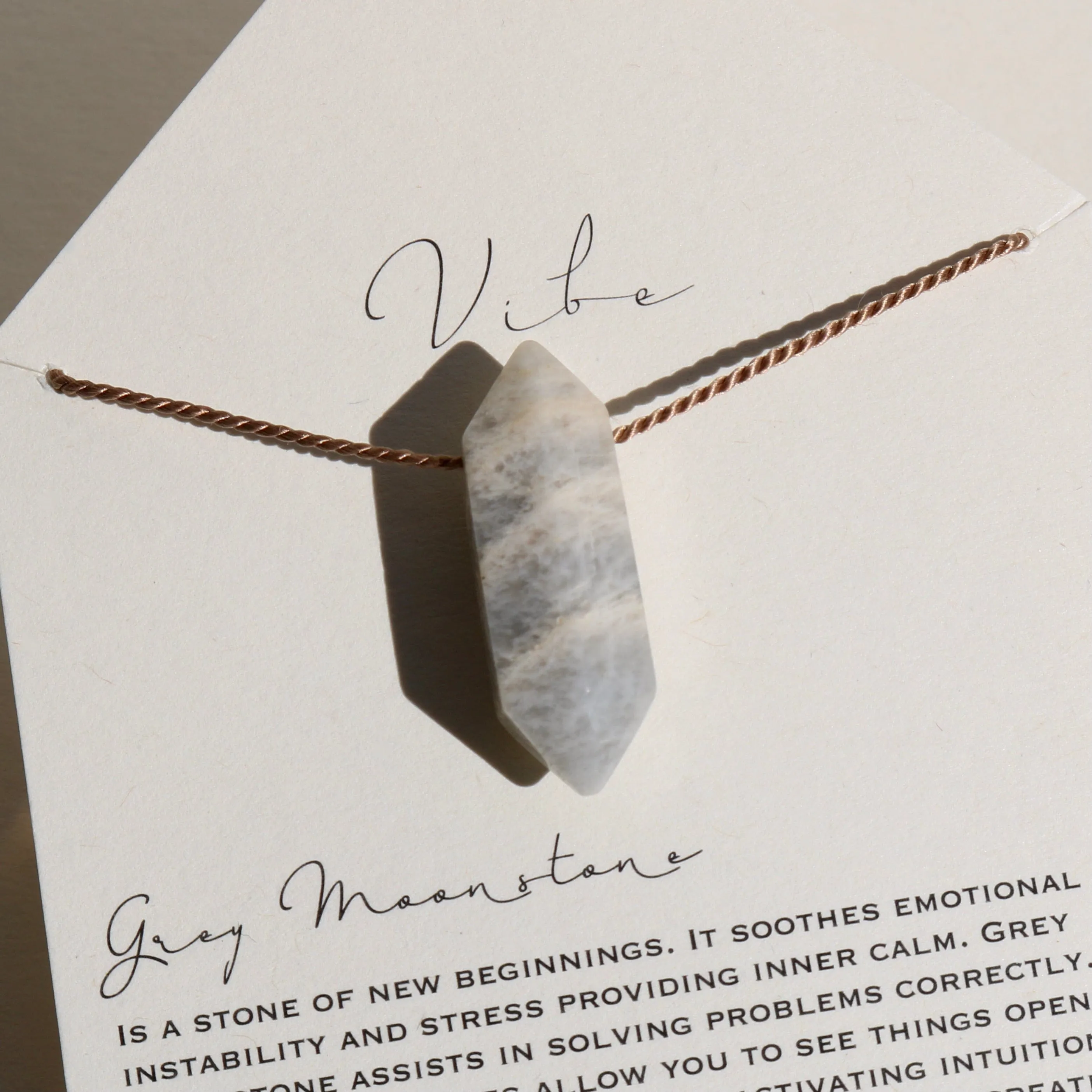 GREY MOONSTONE DOUBLE TERMINATED POINT NECKLACE