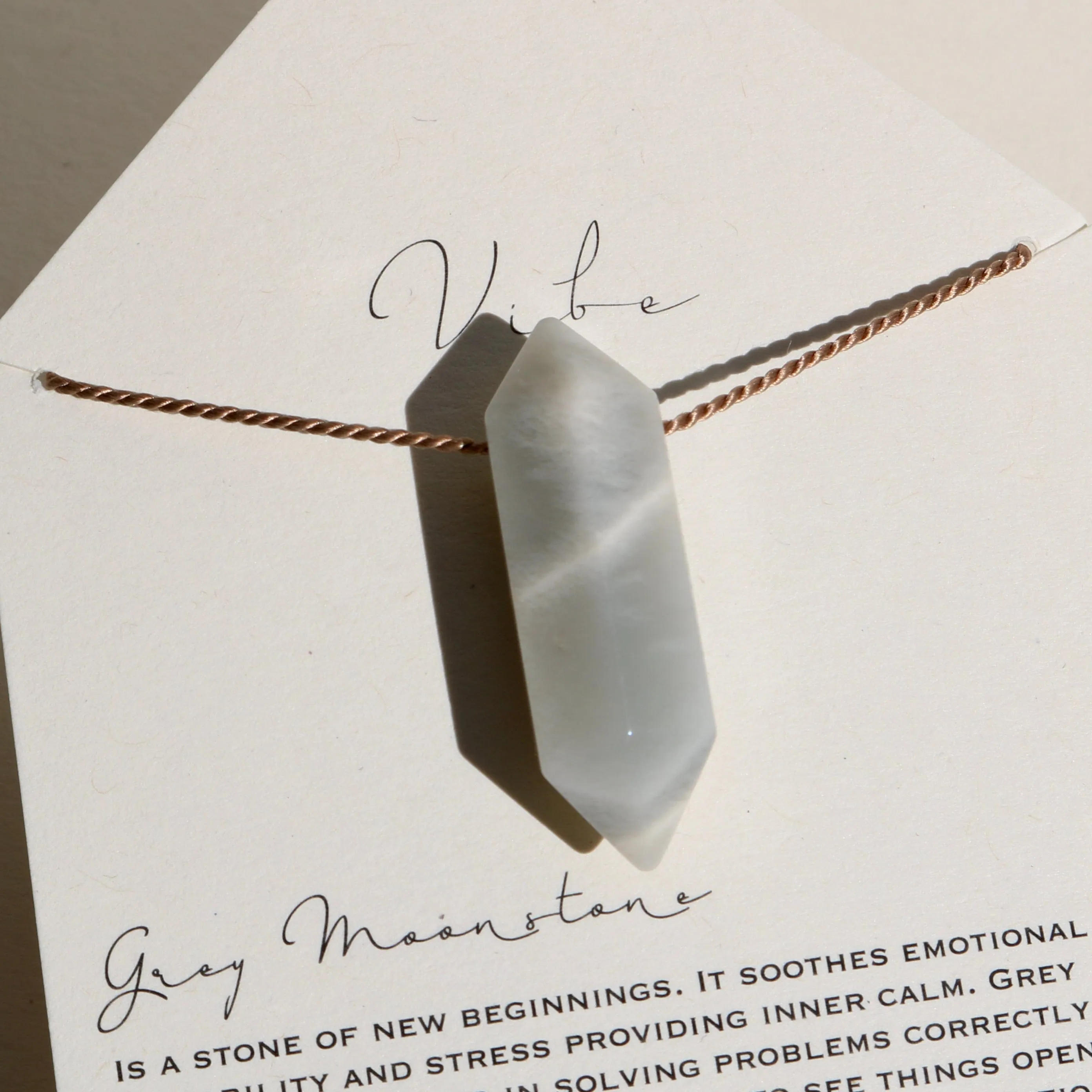 GREY MOONSTONE DOUBLE TERMINATED POINT NECKLACE