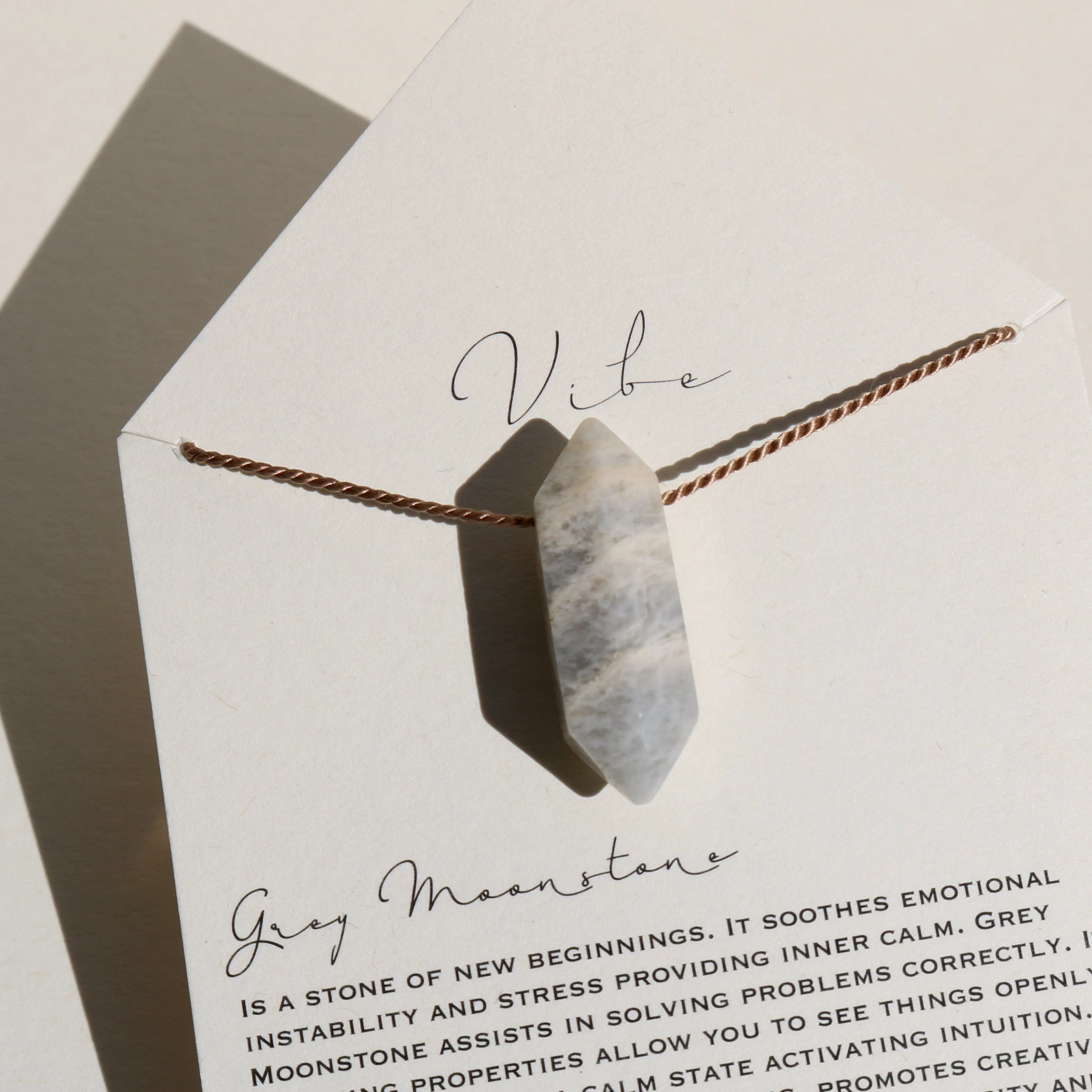 GREY MOONSTONE DOUBLE TERMINATED POINT NECKLACE