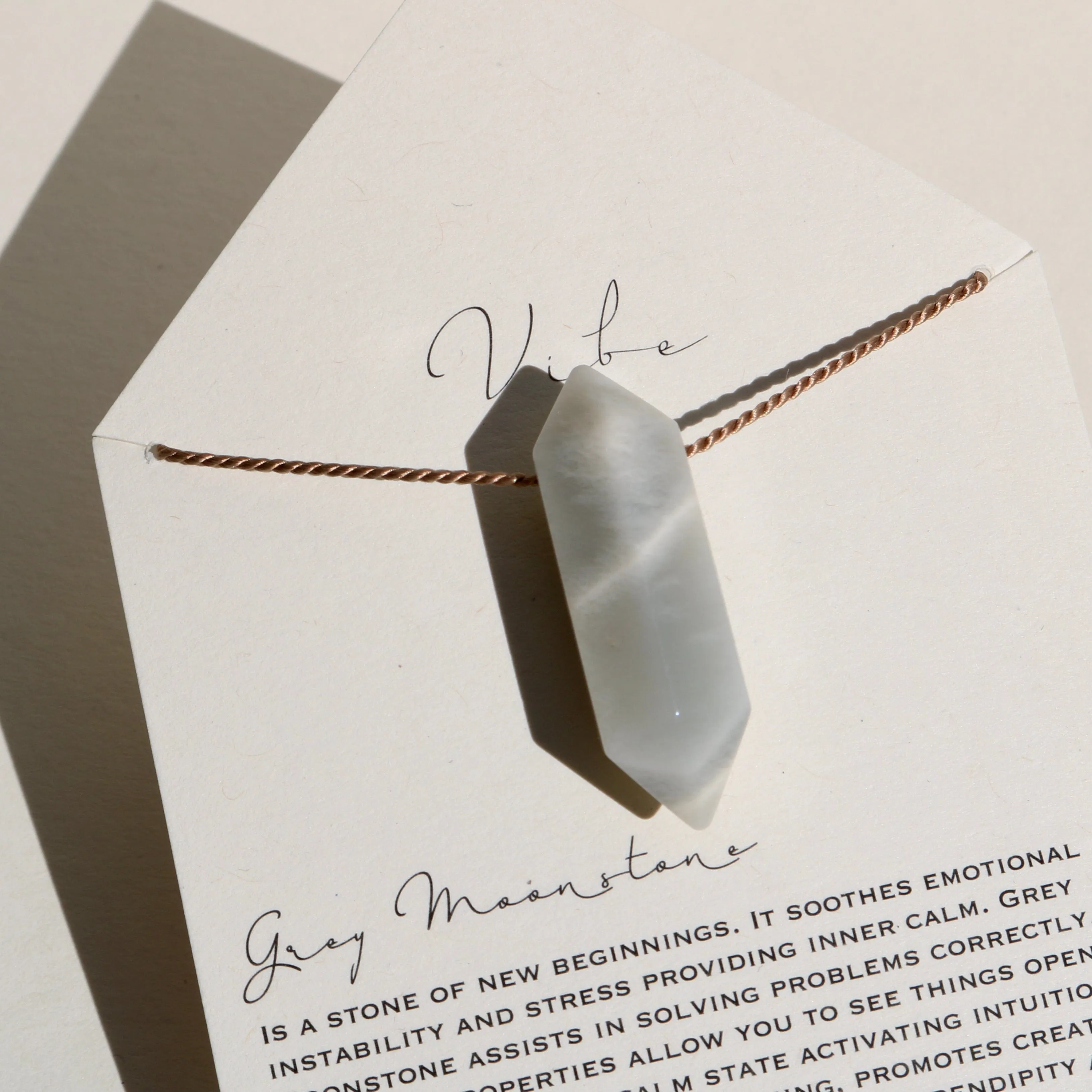 GREY MOONSTONE DOUBLE TERMINATED POINT NECKLACE