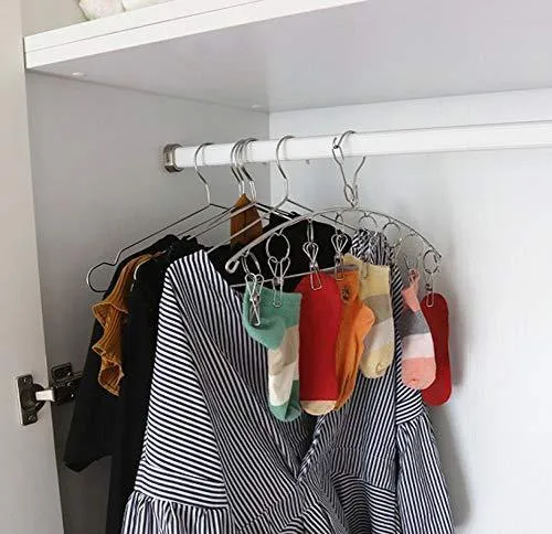 Hamek 3 Pack Stainless Steel Clothes Drying Rack 10 Clips Metal Clothespins, Portable Laundry Drying Rack Clothes Hanger