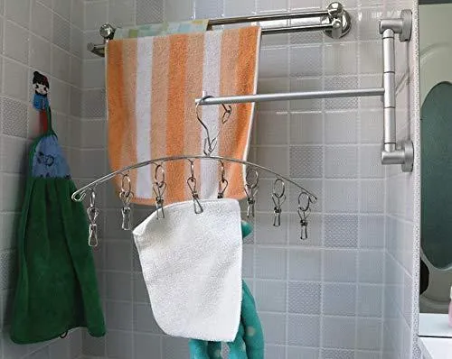 Hamek 3 Pack Stainless Steel Clothes Drying Rack 10 Clips Metal Clothespins, Portable Laundry Drying Rack Clothes Hanger