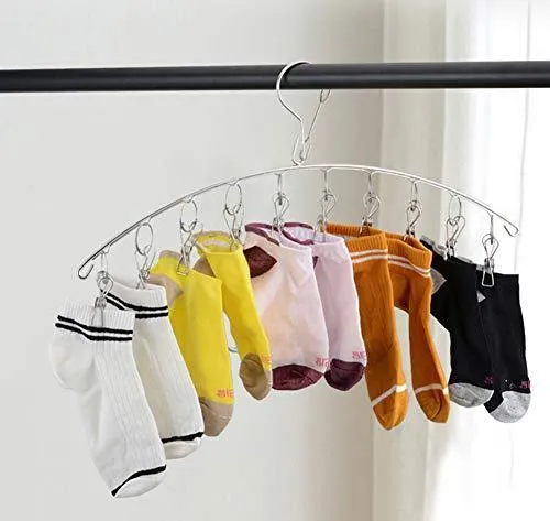 Hamek 3 Pack Stainless Steel Clothes Drying Rack 10 Clips Metal Clothespins, Portable Laundry Drying Rack Clothes Hanger