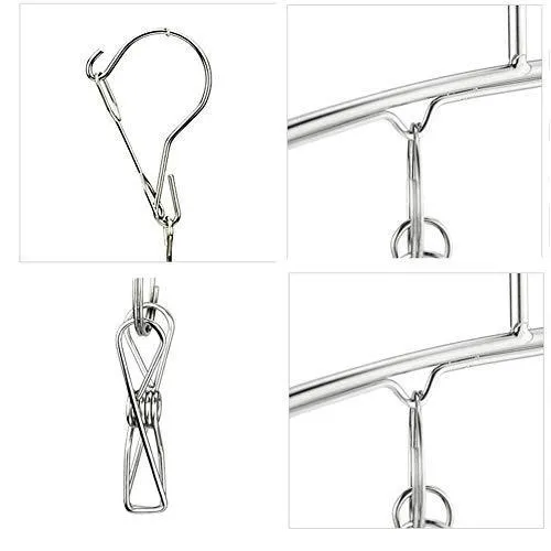 Hamek 3 Pack Stainless Steel Clothes Drying Rack 10 Clips Metal Clothespins, Portable Laundry Drying Rack Clothes Hanger