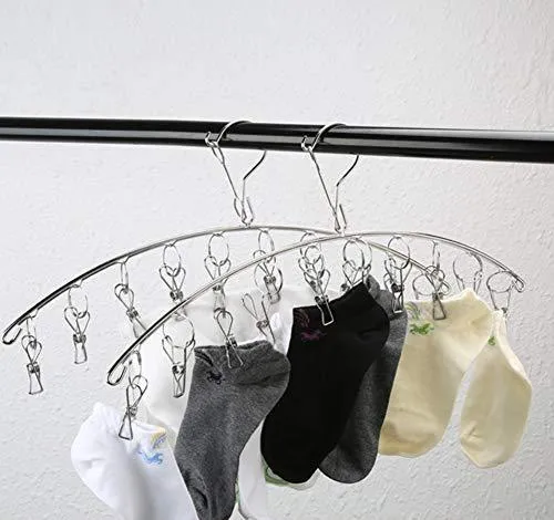 Hamek 3 Pack Stainless Steel Clothes Drying Rack 10 Clips Metal Clothespins, Portable Laundry Drying Rack Clothes Hanger