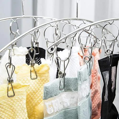 Hamek 3 Pack Stainless Steel Clothes Drying Rack 10 Clips Metal Clothespins, Portable Laundry Drying Rack Clothes Hanger