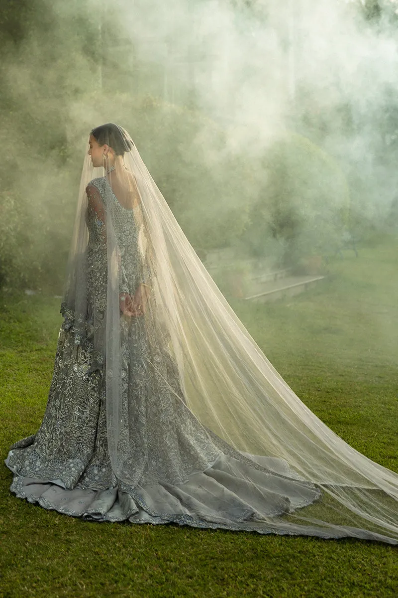Ice Blue Pakistani Bridal Dress in Gown Lehenga Style