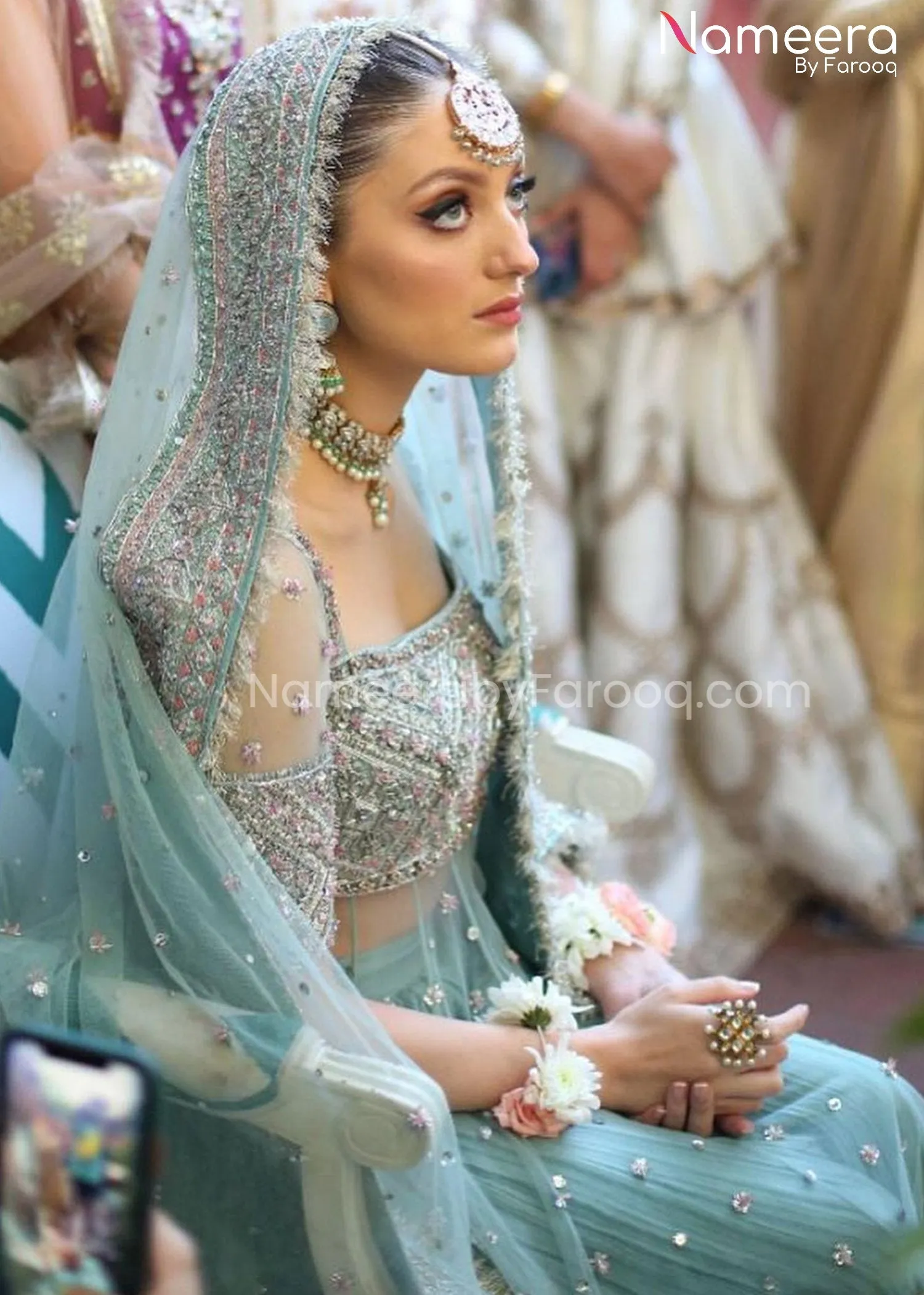 Ice Blue Pakistani Bridal Pishwas with Sharara #BS626