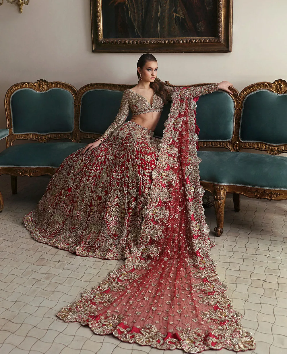 Indian Bridal Dress in Red Choli Dupatta Lehenga Style
