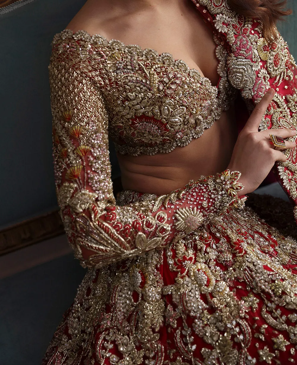 Indian Bridal Dress in Red Choli Dupatta Lehenga Style