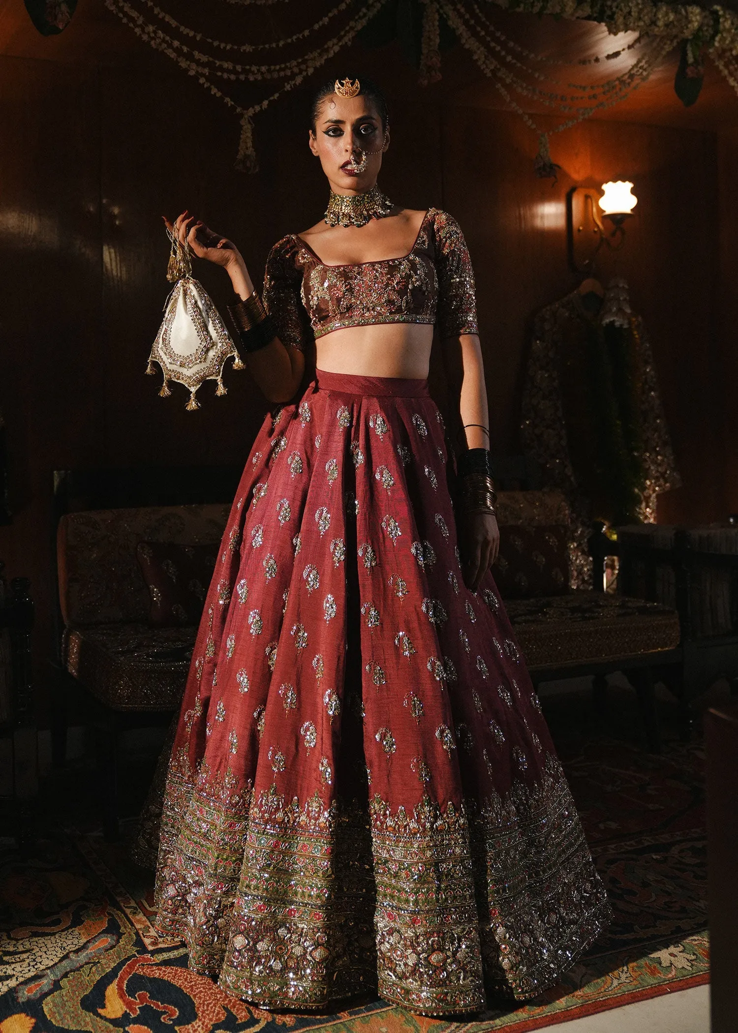 Indian Wedding Dress in Bridal Choli and Lehenga Style