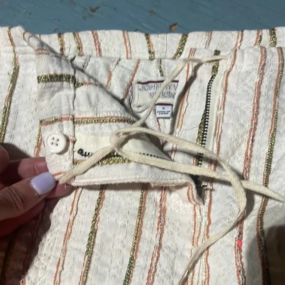 Johnny Was Workshop Shorts S EUC linen striped tie front tassel