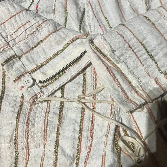 Johnny Was Workshop Shorts S EUC linen striped tie front tassel