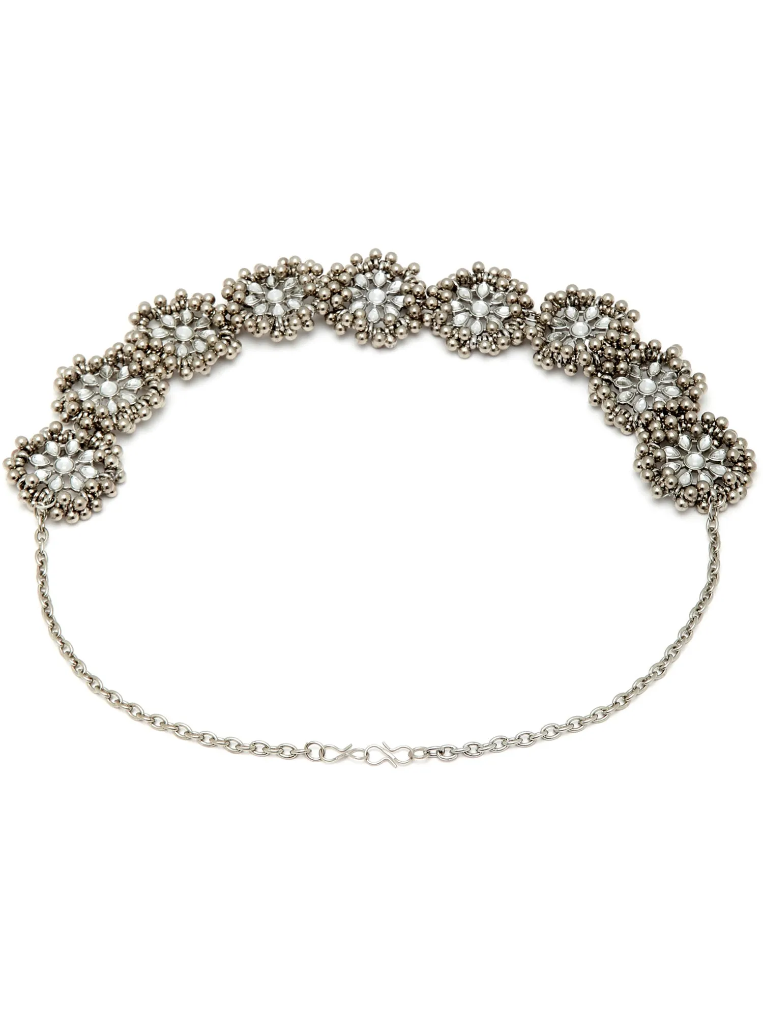 Karatcart Oxidised Silver Floral Silver Ball Beaded Kundan Hairband for Women