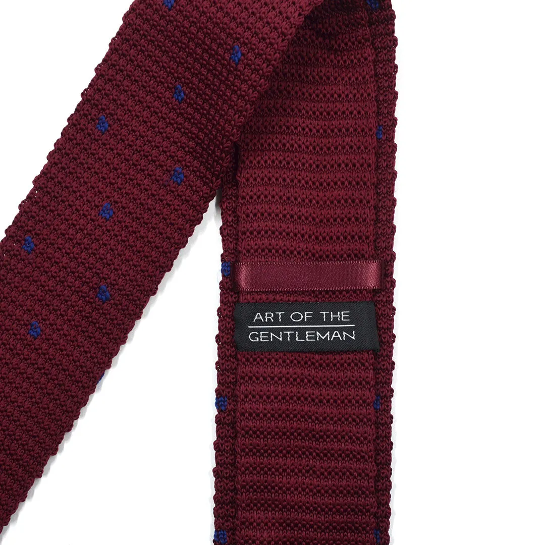 Knitted Point Maroon Polka Dot Tie Set