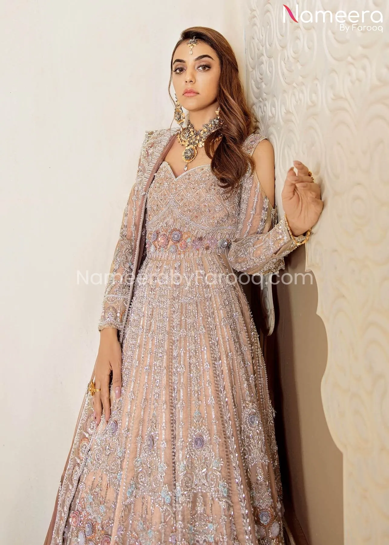 Latest Pakistani Gown Dress in Cream Color #WN10