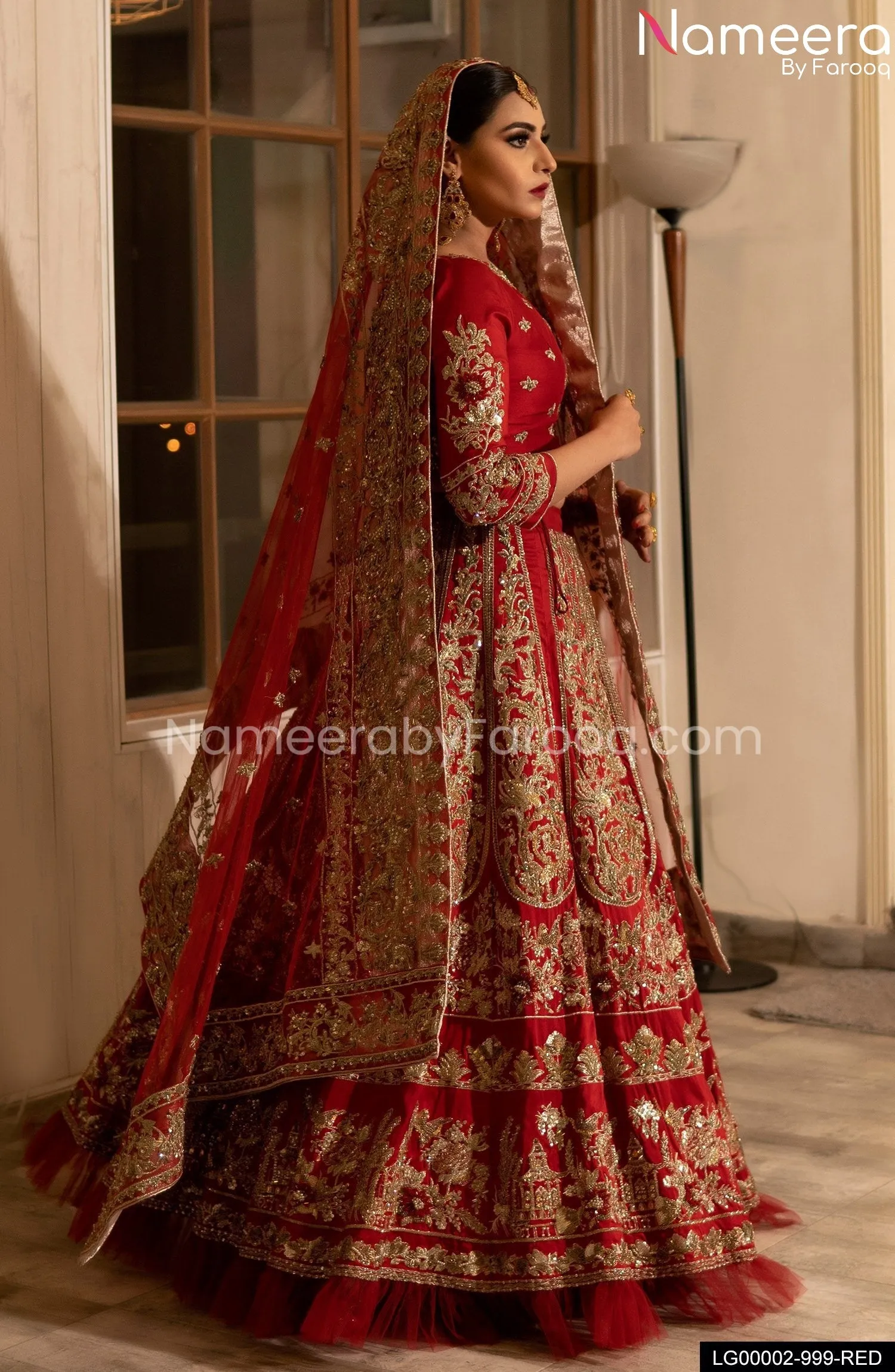 Latest Red Lehenga Choli Bridal Dress Pakistani #BS563