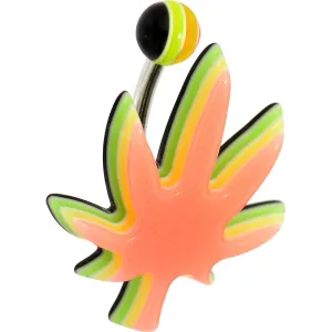 Light Orange Acrylic Multi Layered Ganja Leaf Belly Ring