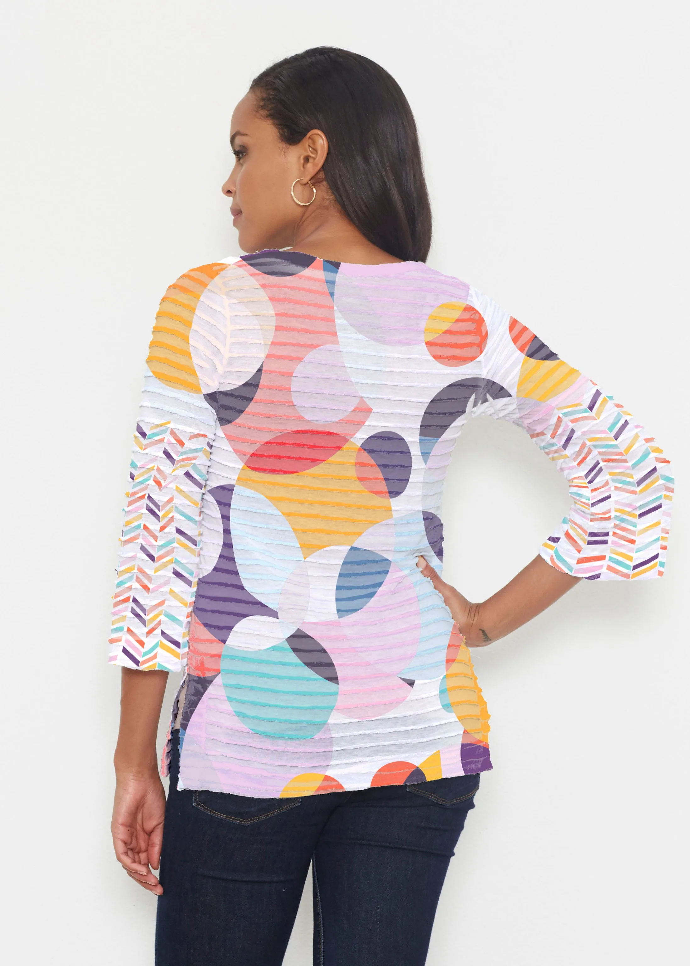 Marble Chevron (25065) ~ Banded 3/4 Bell-Sleeve V-Neck Tunic