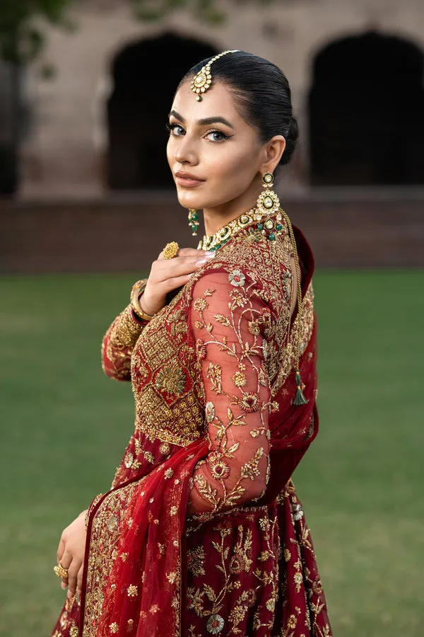 Maroon Red Pishwas and Lehenga Pakistani Bridal Dress