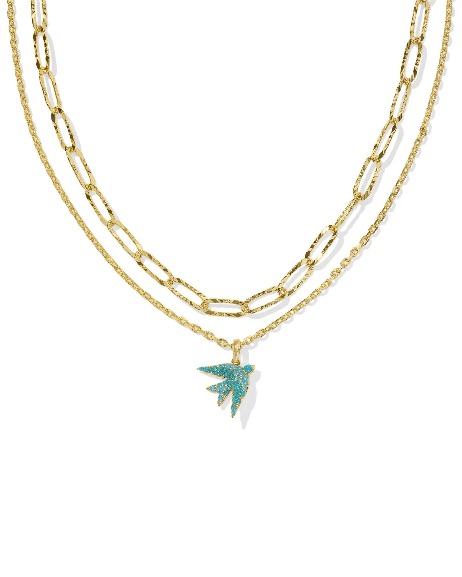Melody Bird Multi Strand Necklace Gold Teal Crystal