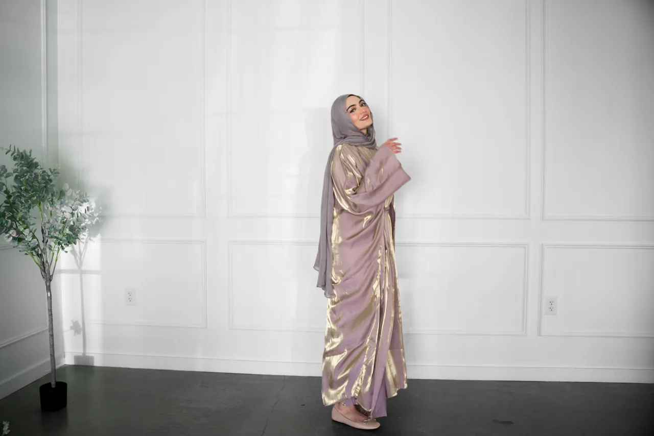 Metallic Open Abaya - Mauve