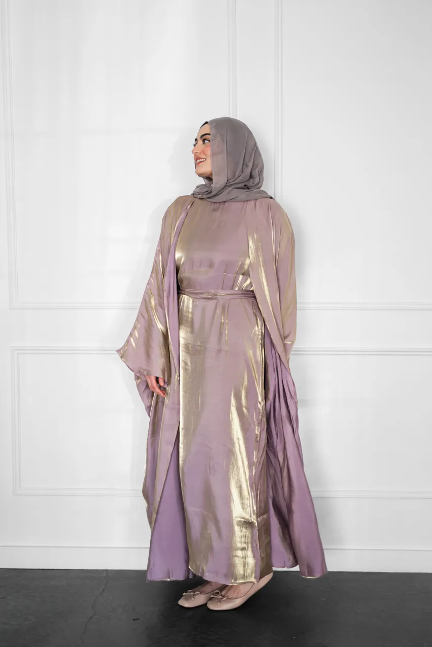 Metallic Open Abaya - Mauve