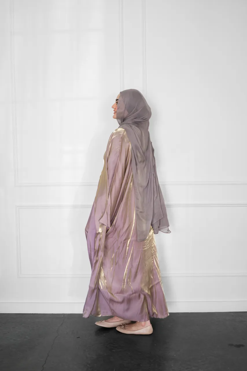 Metallic Open Abaya - Mauve