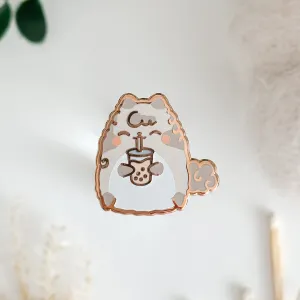 Milkie Drinking Boba Enamel Pin