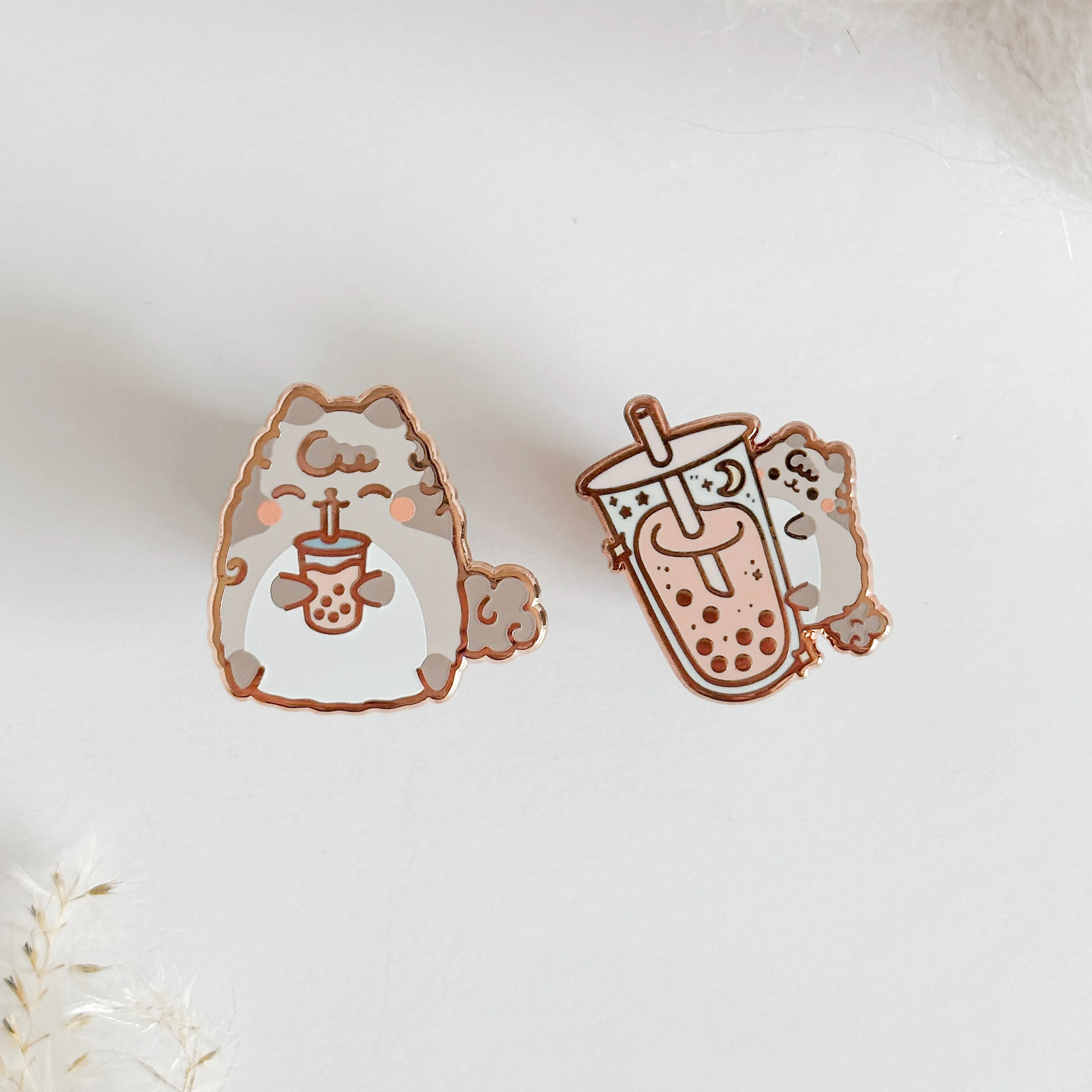 Milkie Drinking Boba Enamel Pin