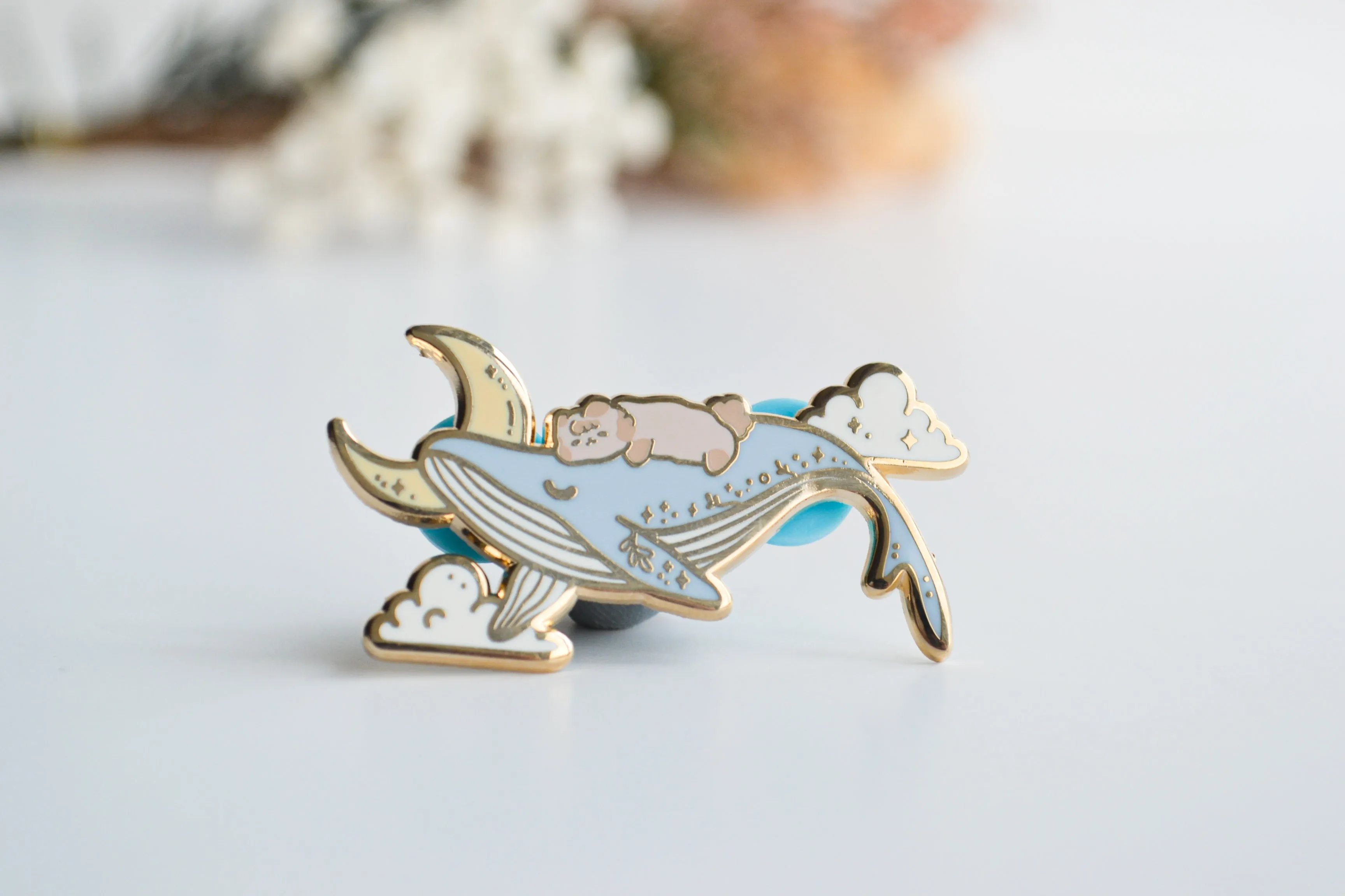 Milkie on Whale Enamel Pin