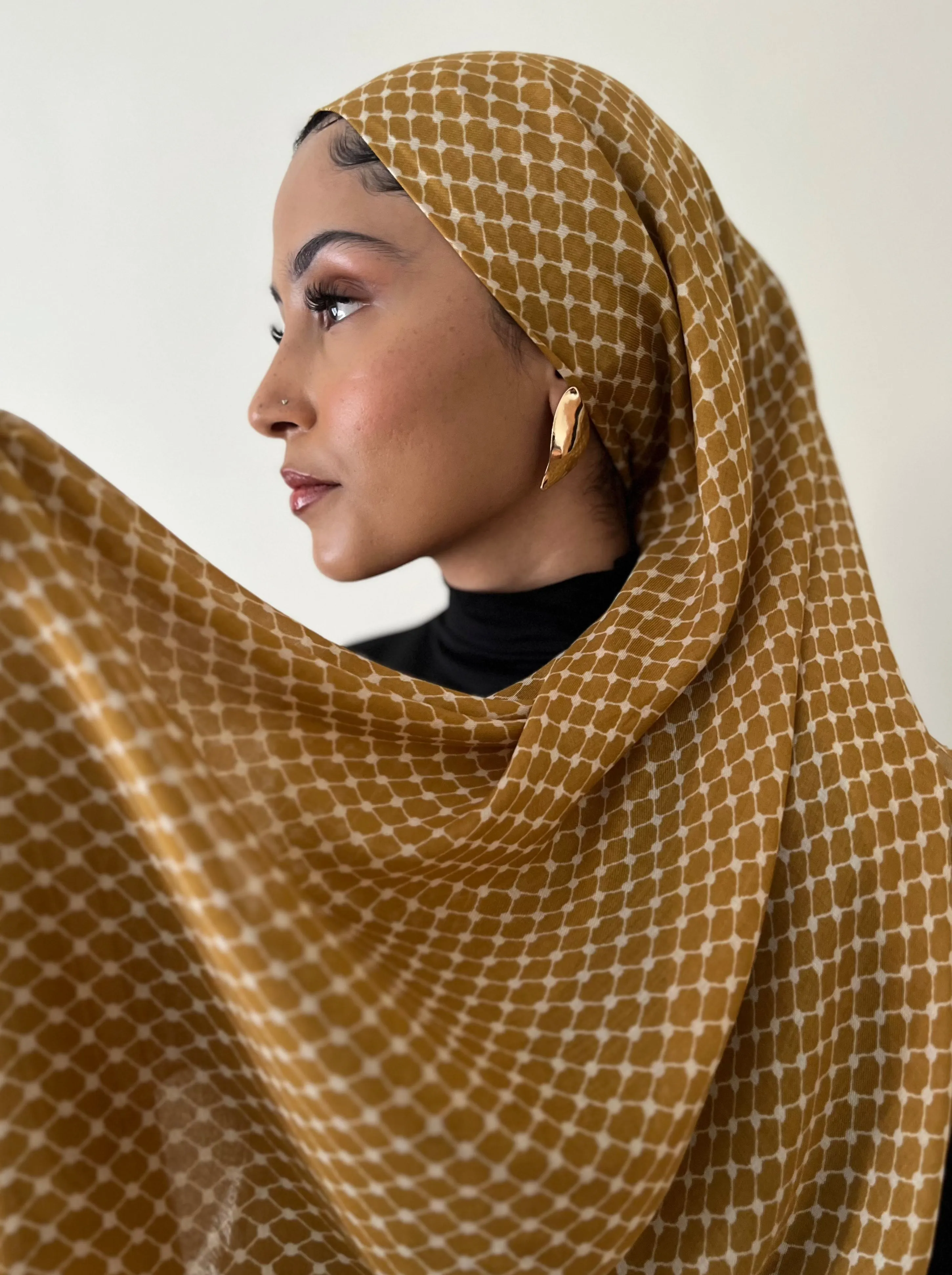 Modal/Cashmere Palestine Kefiyyah Shawl (Gold) 29"x78"