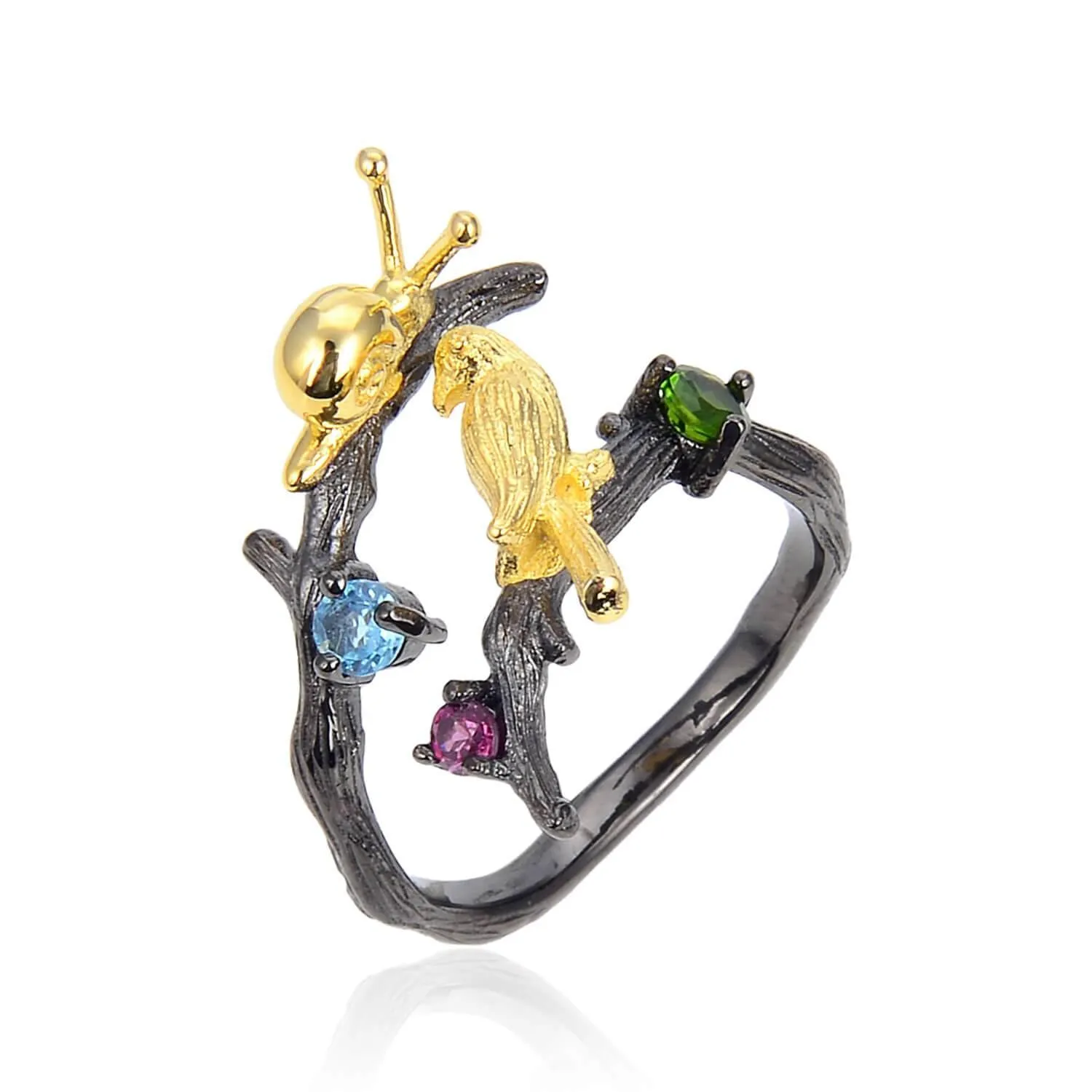 Multi Color Snail and Bird Fashion Ring