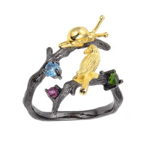Multi Color Snail and Bird Fashion Ring